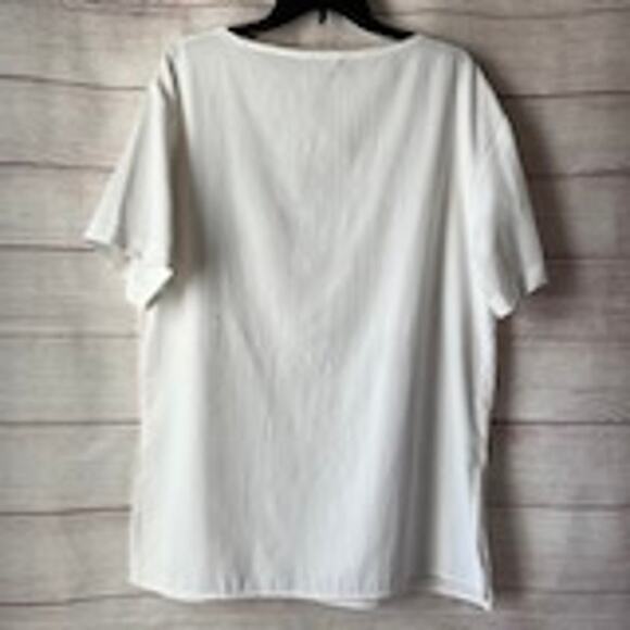 Vintage Melrose White Blouse with Silver Leaf Short Sleeve Long Size M - Picture 7 of 12